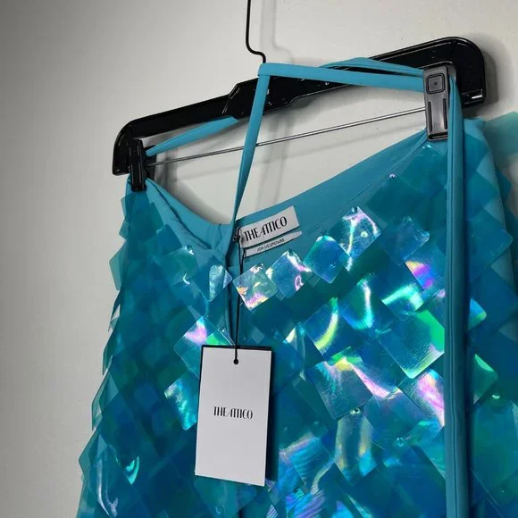 THE ATTICO ''AURELIE'' MINI SKIRT EMBELLISHED TURQUOISE BLUE - 38 - NWT - Picture 4 of 8